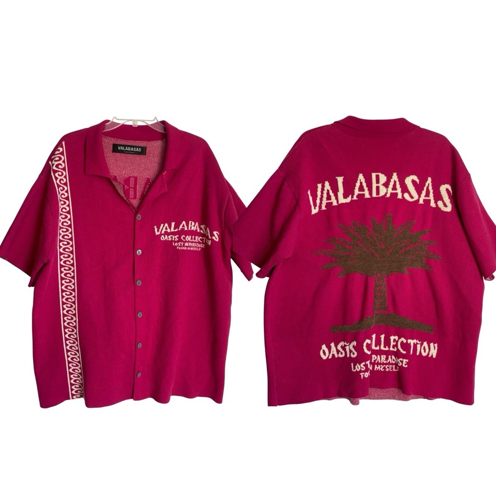 Valabasas Knit Button Up Shirt Men 2XL Pink Button Up Short Sleeve